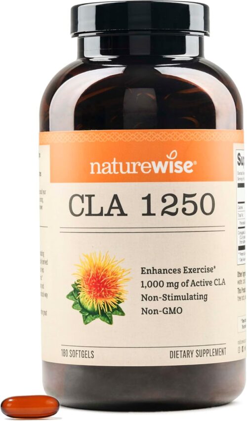 NatureWise CLA 1250 – Conjugated Linoleic Acid Supplement for Women and Men, Not Stimulating, Supports Healthy Weight, Fitness Goals – Non-GMO, Gluten Free – 180 Softgels[2-Month Supply]