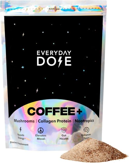 Everyday Dose Premium Adaptogenic Mushroom Coffee with Grass-Fed Collagen, Chaga, Lions Mane & L-Theanine for Better Focus, Energy, Digestion, Skin, and Immunity 30 Servings