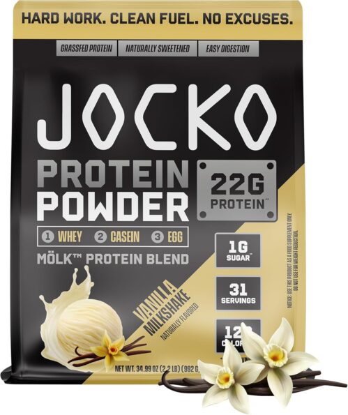 Jocko Fuel Mölk Whey Protein Powder 22g Protein – Low Sugar Monk Fruit Blend – Muscle Recovery & Growth, Packaging May Vary (31 Servings, Vanilla Milkshake)