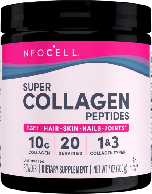 NeoCell Super Collagen Peptides, 10g Collagen Peptides per Serving, Gluten Free, Keto Friendly, Non-GMO, Grass Fed, Healthy Hair, Skin, Nails and Joints, Unflavored Powder, 7 oz., 1 Canister