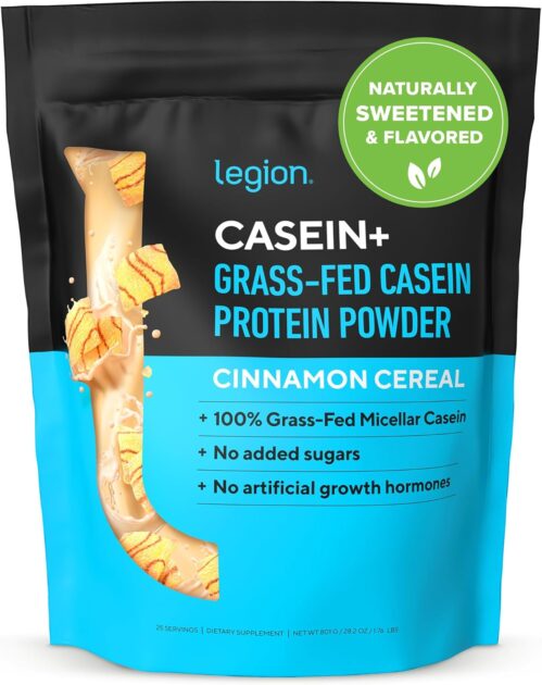 LEGION Casein+ Casein Protein Powder (Cinnamon Cereal) – Slow-Release Micellar Casein Protein Powder – Non-GMO, Gluten-Free & Naturally Sweetened Casein Powder from Grass-Fed Cows