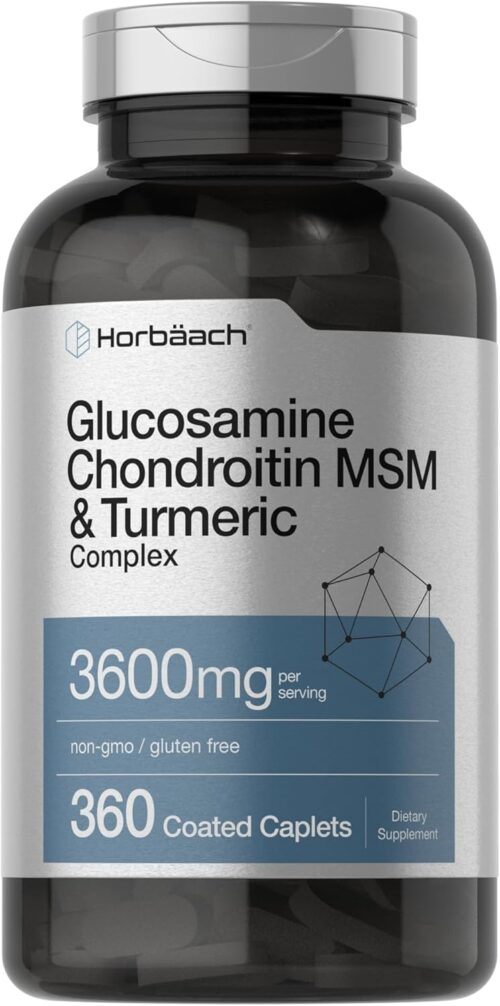 Horbäach Glucosamine Chondroitin MSM | 3600 mg | 360 Caplets | Advanced Formula with Turmeric | Non-GMO, Gluten Free