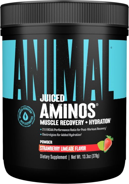 Animal Juiced Amino Acids – BCAA Powder EAA Matrix Plus Hydration with Electrolytes and Sea Salt Anytime Recovery and Improved Performance, Strawberry Limeade Flavor, 30 Servings