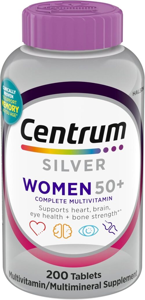 Centrum Silver Women’s Multivitamin for Women 50 Plus, Multivitamin/Multimineral Supplement with Vitamin D3, B Vitamins, Non-GMO Ingredients, Supports Memory and Cognition in Older Adults – 200 Ct