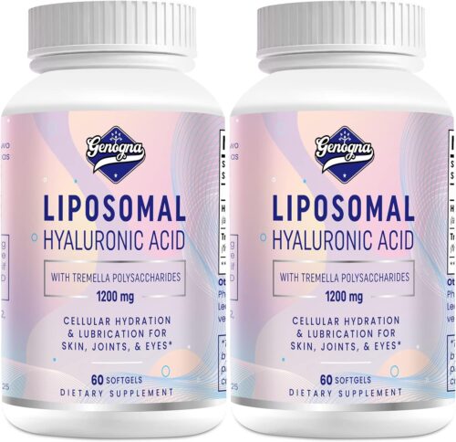 Liposomal Hyaluronic Acid Supplements 1000mg-High Bioavailable Dietary Hyaluronic Acid Capsules-with 200 mg Tremella Polysaccharides for Double Strength Skin Hydration,Joint Lubrication,2 Pack