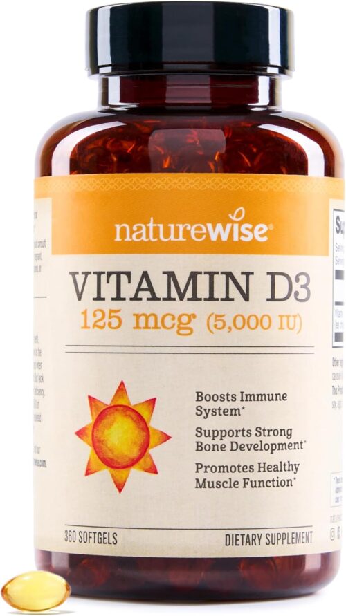 NatureWise Vitamin D3 5000iu (125 mcg) 1 Year Supply for Immune Support, Healthy Muscle Function, and Bone Health – Non-GMO, Gluten Free in Organic Extra Virgin Olive Oil, (Mini Softgel), 360 Count