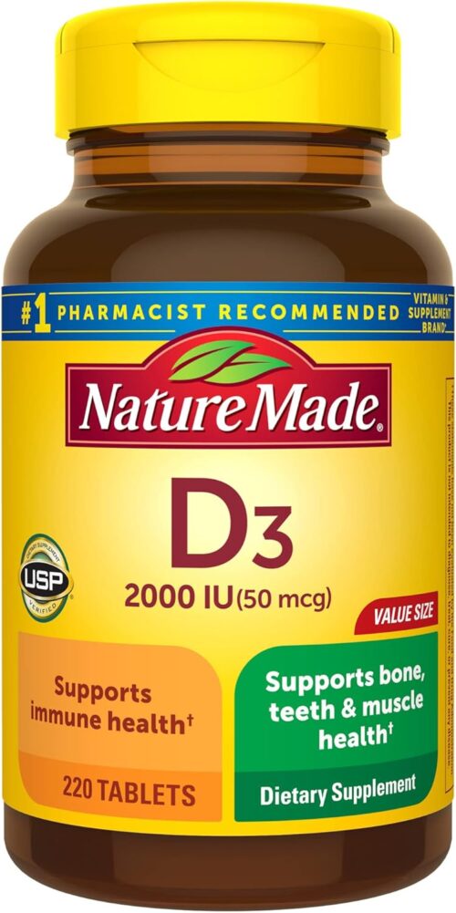 Nature Made Vitamin D3 2000 IU (50 mcg), Dietary Supplement for Bone, Teeth, Muscle and Immune Health Support, 220 Tablets, 220 Day Supply