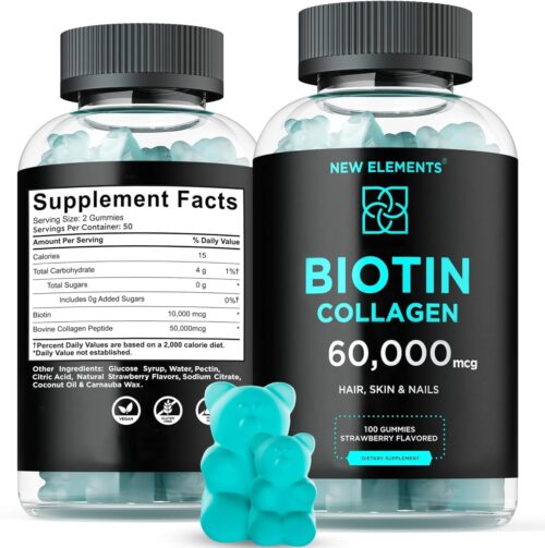 Biotin & Collagen Peptides Gummies – Collagen Peptides 50000mcg + Biotin 10000mcg Chewable Vitamin B7 for Hair Skin and Nails, Hair Growth Supplement for Men & Women, Non-GMO