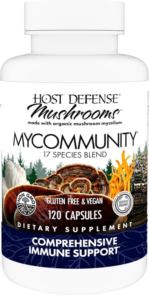 Host Defense MyCommunity Capsules – 17 Species Blend Mushroom Supplement for Immune Support – Herbal Aid with Lion’s Mane, Reishi. Chaga, Cordyceps, Turkey Tail & More – 120 Capsules (60 Servings)