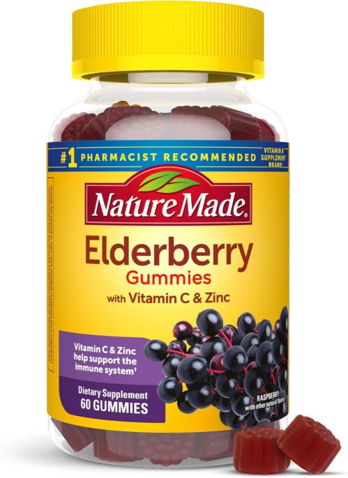 Nature Made Elderberry with Vitamin C and Zinc, Dietary Supplement for Immune Support, 60 Elderberry Gummies, 30 Day Supply