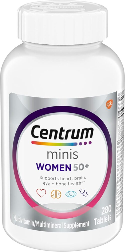 Centrum Minis Silver Women’s Multivitamin for Women 50 Plus, Multimineral Supplement with Vitamin D3, B Vitamins, Non-GMO Ingredients, Supports Memory and Cognition in Older Adults – 280 Ct