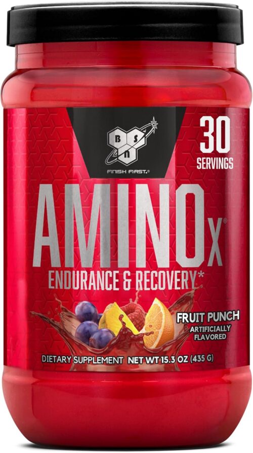 BSN Amino X Muscle Recovery & Endurance Powder with BCAAs, Intra Workout Support, 10 Grams of Amino Acids, Keto Friendly, Caffeine Free, Flavor: Fruit Punch, 30 servings (Packaging May Vary)