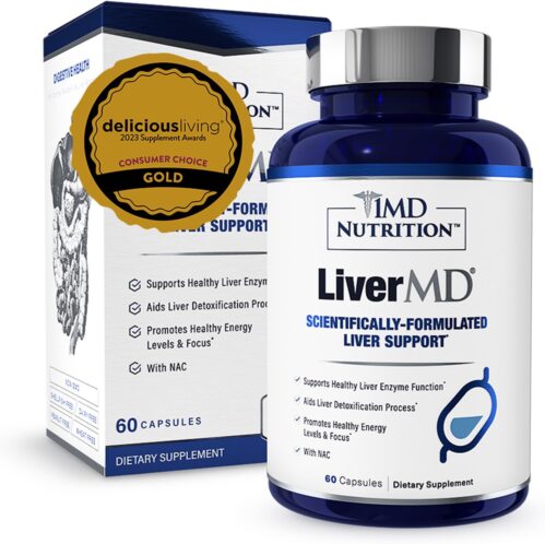1MD Nutrition LiverMD – Liver Support Supplement | Siliphos Milk Thistle Extract & NAC – Supports Healthy Energy, Immunity & Overall Health – Liver Cleanse & Support | 60 Capsules
