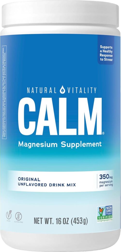 Natural Vitality Calm, Magnesium Supplement, Anti-Stress Drink Mix Powder, Gluten Free, Vegan, & Non-GMO, Original Unflavored, 16 oz