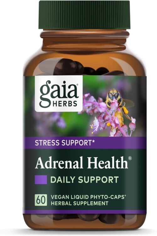 Gaia Herbs Adrenal Health Daily Support – with Ashwagandha, Holy Basil & Schisandra – Herbal Supplement to Help Maintain Healthy Energy and Stress Levels – 60 Liquid Phyto-Capsules (60 Count)