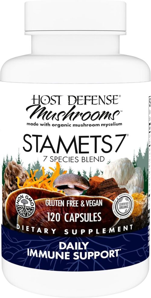 Host Defense Stamets 7-7 Species Blend – Mushroom Supplement for Immune Support – Includes Royal Sun Blazei, Cordyceps, Reishi, Maitake, Lion’s Mane, Chaga & Mesima – 120 Capsules (60 Servings)