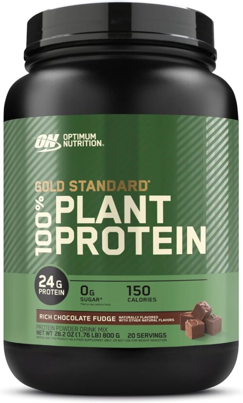 Optimum Nutrition Gold Standard 100% Plant Based Protein Powder, Gluten Free, Vegan Protein for Muscle Support and Recovery with Amino Acids – Rich Chocolate Fudge, 20 Servings (Packaging May Vary)