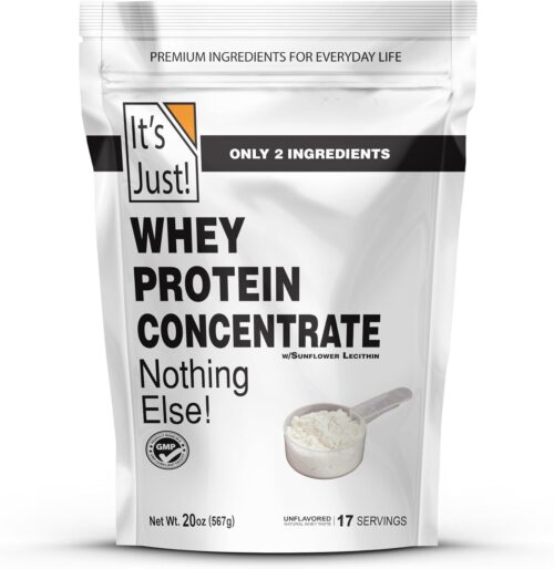 It’s Just! – 100% Whey Protein Concentrate, Made in USA, RBST/rBGH Hormone Free, Premium WPC-80, No Added Flavors or Artificial Sweeteners (1.25 Pound, Unflavored)
