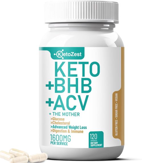 Keto ACV BHB Capsules 1600mg for Advanced Weight Loss & Belly Fat Burn – Organic Apple Cider Vinegar with The Mother Ketones Vegan Supplement – with Vitamin D3 Zinc Chromium for Men Women