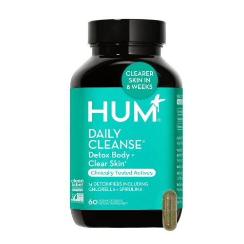 HUM Daily Cleanse Acne Supplement – Gut Cleanse Detox for Clear Skin with Organic Algae, Detoxifying Herbs, Zinc & Spirulina | Clear Skin Supplement (60 Capsules)
