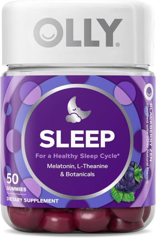 OLLY Sleep Gummy, 3 mg Melatonin, L-Theanine, Chamomile, Lemon Balm, Sleep Aid, Blackberry, 50 Count