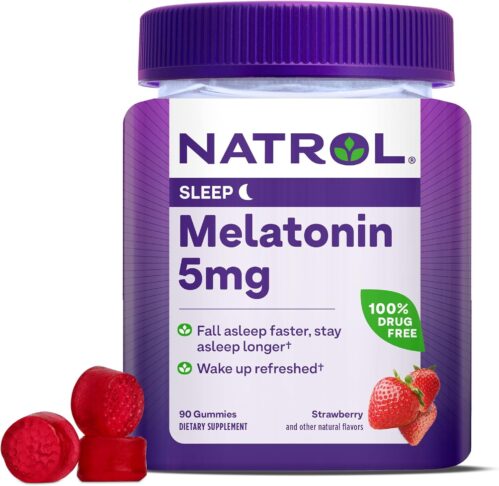 Natrol Melatonin Gummies, Sleep Support, 90 Strawberry-Flavored Adult Melatonin Gummies, 5 mg Sleep Aids for Adults