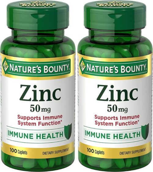 Nature’s Bounty Zinc, Immune Support, 50 mg, Caplets, 100 Ct (Pack of 2)