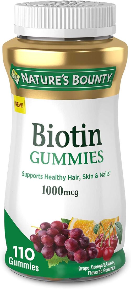 Biotin by Nature’s Bounty, Vitamin Supplement, Supports Healthy Hair, Skin, and Nails, Fruit Flavored Gummies, 1000 mcg, 110 Count