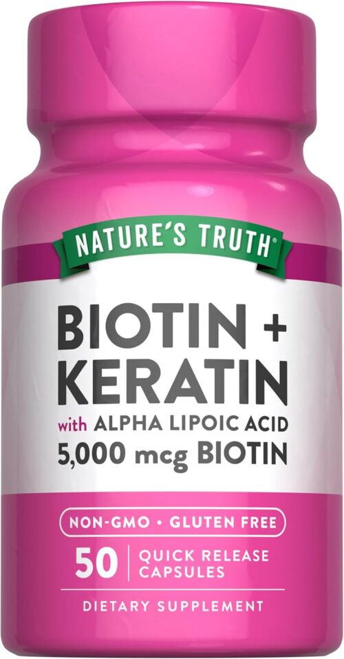 Nature’s Truth Biotin 5000 mcg | 50 Capsules | with Keratin and Alpha Lipoic Acid | Non-GMO & Gluten Free Supplement