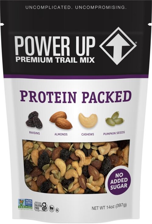 Power Up Premium Trail Mix – Protein Packed 14oz, No Added Sugar, Made Without Peanuts, Gluten Free, Vegan, Non-GMO