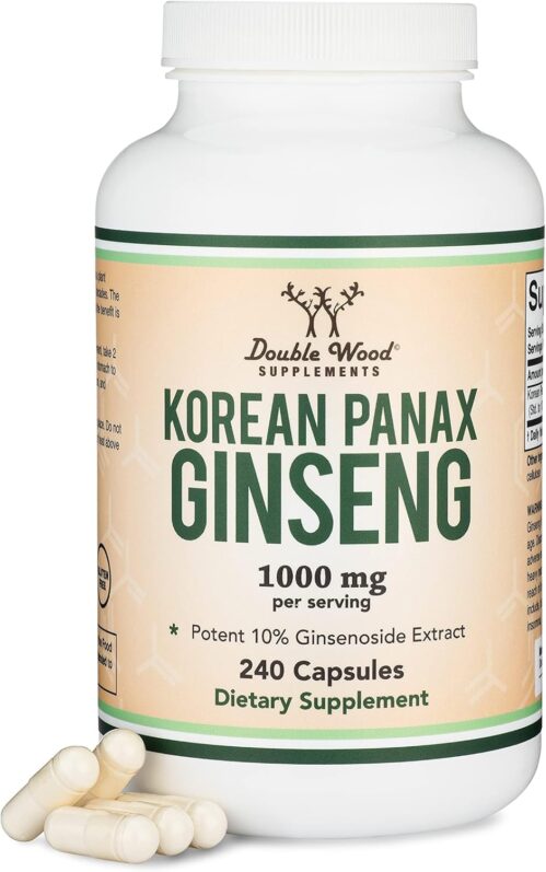 Ginseng Capsules (Korean Red Ginseng Extract, Panax Ginseng 10% Ginsenosides) (4 Month Supply) 240 Vegan Capsules – 1,000mg per Serving for Mood, Cognitive Function and Energy Support by Double Wood