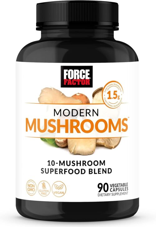 Force Factor Modern Mushrooms Capsules, Mushroom Supplement with Lions Mane, Turkey Tail, & Cordyceps to Support Energy, Focus, Immunity, & Digestion, 90 Vegetable Capsules