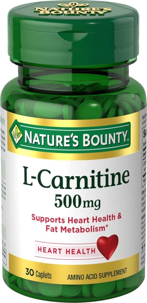 Nature’s Bounty L-Carnitine, Supports Heart Health & Fat Metabolism, Amino Acid Supplement, 500 mg, 30 Tablets