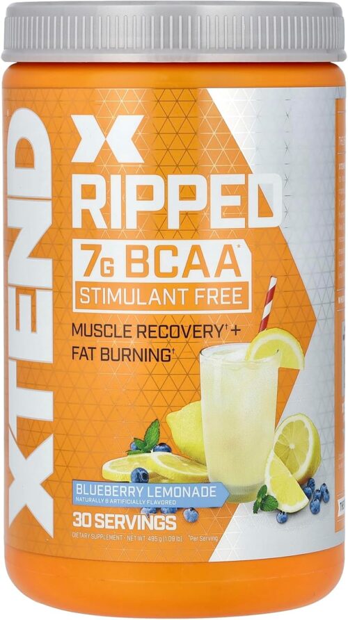 Xtend XTEND Ripped BCAA Powder Blueberry Lemonade – Cutting Formula + Sugar Free Post Workout Muscle Recovery Drink with Amino Acids – 7g BCAAs for Men & Women – 30 Servings