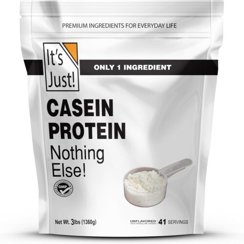 It’s Just! – 100% Casein Protein Powder, Made in USA, One Ingredient, Slow Burning, Time Release, 6.9g BCAAs, 1g Carb, Non-GMO (Unflavored, 3lbs/48oz)