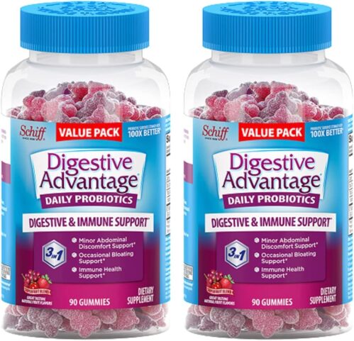 Digestive Advantage Probiotic Gummies for Digestive Health, Daily Probiotics for Women & Men, Support for Occasional Bloating, Minor Abdominal Discomfort & Gut Health, 2x90ct Bottles Superfruit