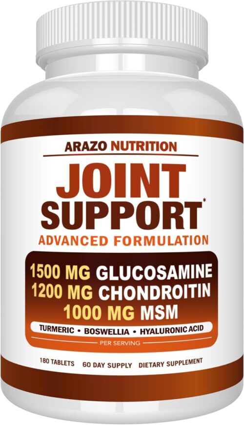 Arazo Nutrition Glucosamine Chondroitin Turmeric Msm Boswellia – Joint Support Supplement for Relief 180 Tablets for Bones, Back, Knees, Hands (180 Tablets)