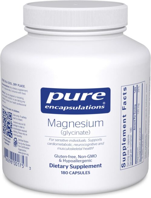 Pure Encapsulations Magnesium (Glycinate) – Supplement to Support Stress Relief, Sleep, Heart Health, Nerves, Muscles, and Metabolism* – with Magnesium Glycinate – 180 Capsules