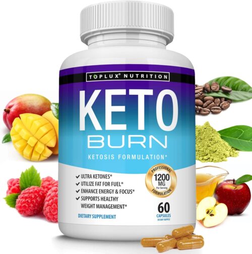 Toplux Keto Burn Pills Ketosis Weight Loss – 1200 Mg Ultra Advanced Natural Ketogenic Fat Burner Using Ketone Diet for Men Women 60 Capsules Supplement
