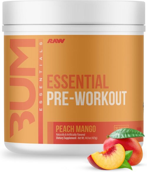 RAW Nutrition – Essential Pre – Chris Bumstead Pre Workout Formula, Sports Nutrition Pre-Workout Powders | Men & Womens Drink, Energy Powder for Working Out (Peach Mango)