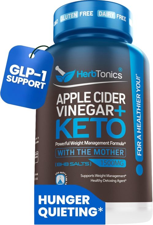 Herbtonics GLP-1 Weight Loss Supplement – Appetite Suppressant Apple Cider Vinegar Capsules – Weight Loss Pills for Women & Men – Fat Burner & Metabolism Support | 120 Keto ACV Capsules