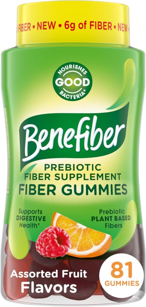Benefiber Prebiotic Fiber Supplement Gummies for Digestive Health, Assorted Fruit Flavor – 81 Count