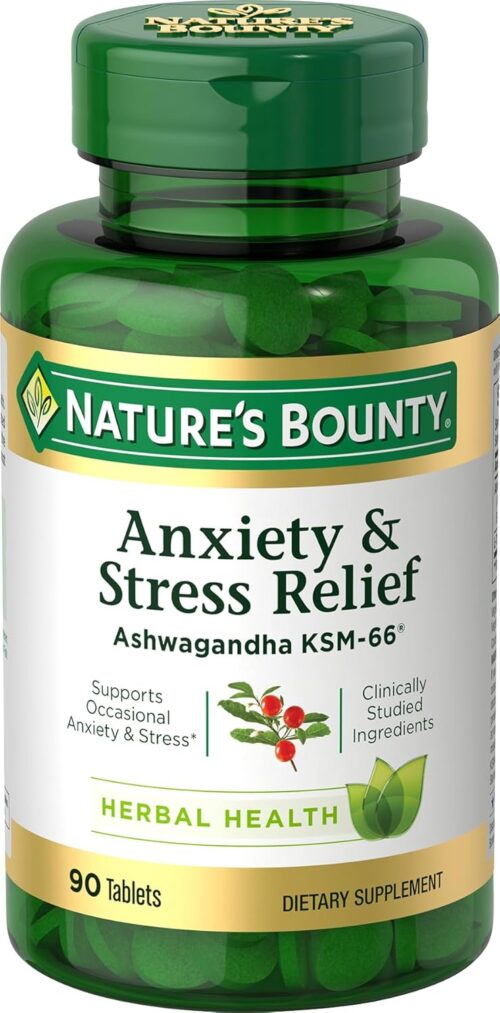 Nature’s Bounty Stress Relief, Ashwagandha KSM-66, Supports Occasional Stress Relief, Dietary Supplement, Tablets, 90 Ct