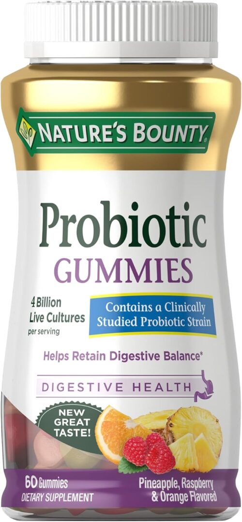 Nature’s Bounty Probiotic Gummies, Immune Health & Digestive Balance, Pineapple, Raspberry and Orange Flavor Gummies, 60 Ct