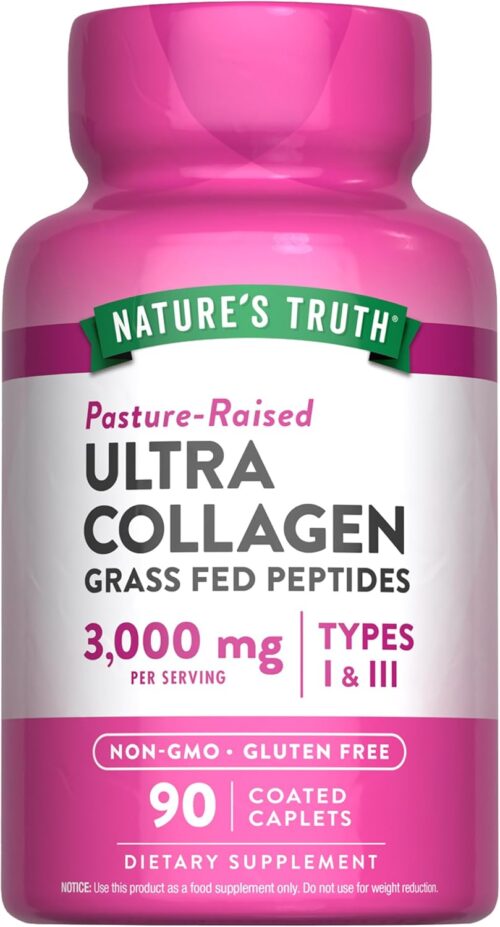 Nature’s Truth Collagen Peptides | 90 Caplets | Type 1 and 3 with Vitamin C | Grass Fed, Non-GMO & Gluten Free Supplement