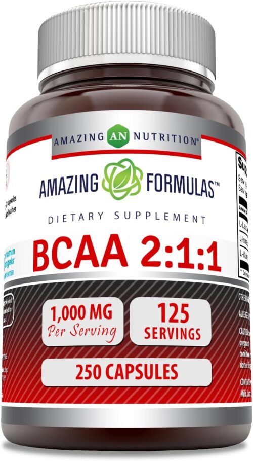 Amazing Formulas BCAA 2:1:1 1000 Mg Per Serving | Capsules Supplement | Branched Chain Amino Acids | Made in USA (1 Pack, 250 Count)