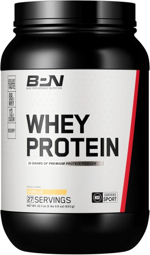 BARE PERFORMANCE NUTRITION, BPN Whey Protein + Casein Protein Powder Blend, Vanilla, 25g Protein per Serving Supports Lean Muscle Recovery, 27 Servings, Third Party Tested