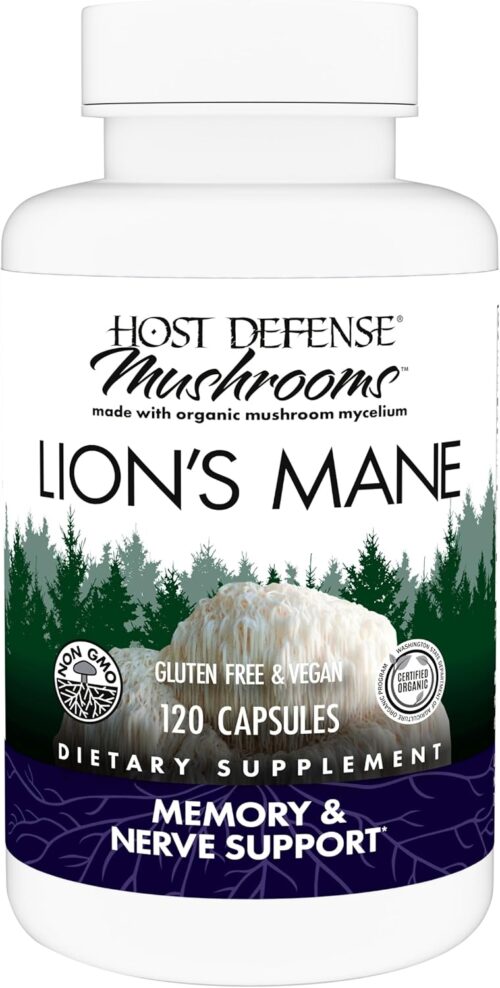 Host Defense Mushrooms Lion’s Mane – Brain Health Support Supplement for Focus & Memory Function – Immune & Nervous System Support Supplement – 120 Capsules (60 Servings)
