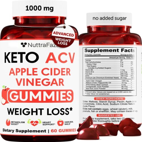 Keto ACV Gummies Advanced Weight Loss – ACV Keto Gummies for Weight Loss for Women and Men – Keto Gummies Supplement – Detox & Cleanse, Digestion – Apple Cider Vinegar – 1 Pack