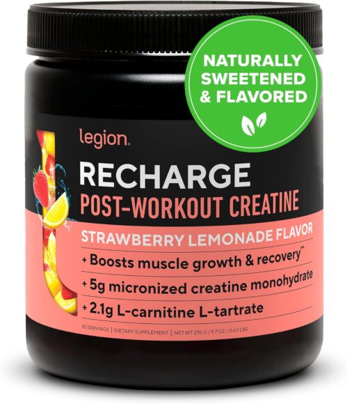 LEGION Recharge Post Workout Drink – Micronized Creatine Monohydrate Natural Post Workout Recovery Drink – Muscle Builder & Recovery Booster Post Workout Supplements (Strawberry Lemonade, 30 Servings)